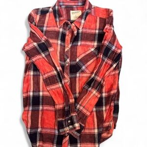Arizona Jean Company Red and Navy Plaid Shirt
